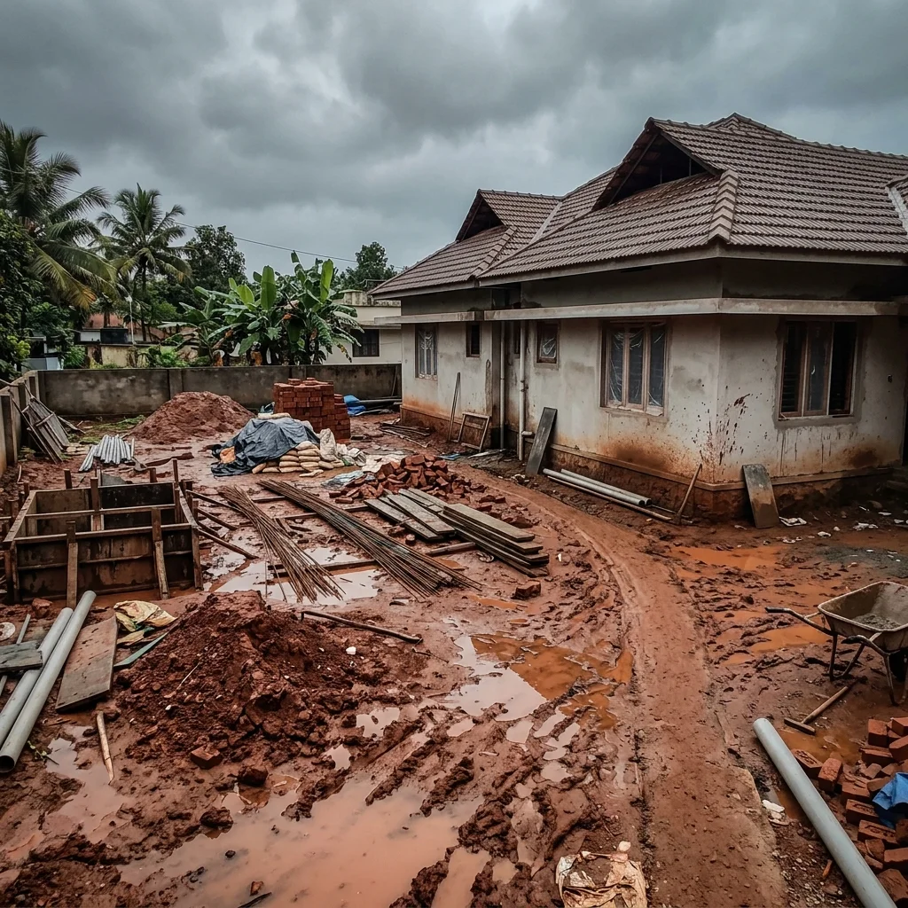Original muddy courtyard before interlock work