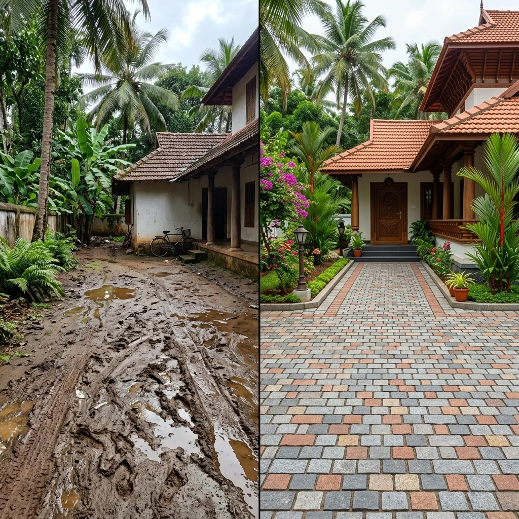 Before and after interlock paving transformation